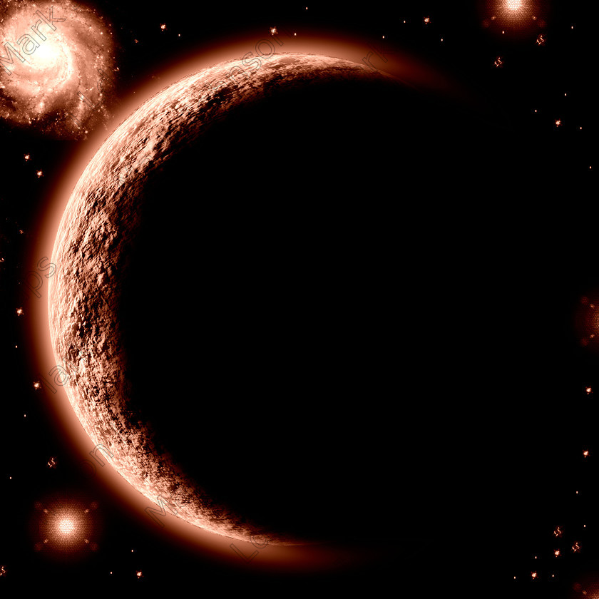 Planet Genesis selenium 
 I had seen this done elsewhere but wanted to have a go myself, but at the same time bring something new to it, whether i succeeded or not i don't know, but i know i am pleased with it, and i did manage to deviate from the formula. 
 Keywords: artistic, black, composite, creation, galaxy, orange glow, photography, photoshop, planet, solar eclipse, space, star trek, texture, the stars, universe