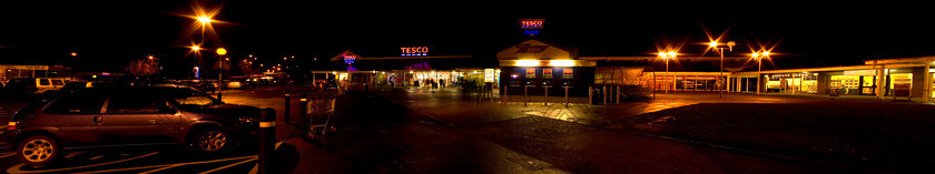 Tesco Panoramic1 
 Keywords: Photography, Tesco, night, low light photography, neon, shopping, supermarket
