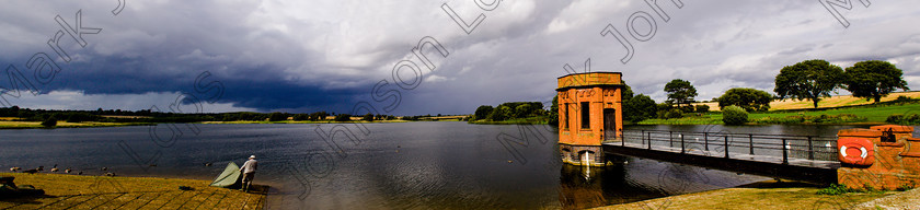 Sywell Panoramic 
 Keywords: Sywell Resevoir, water, tower, moody, overcast, panorama, brick tower, lake, Anglia water
