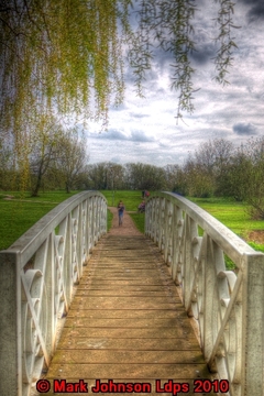 Looking over a white bridge at St Neots